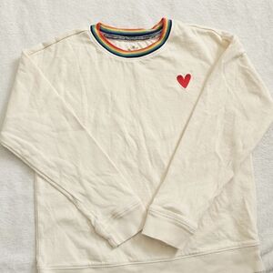 Primary Cream Sweatshirt with Rainbow Collar and Red Heart